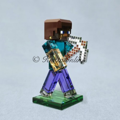 Swarovski Minecraft Steve crystal figure with pickaxe and blue outfit